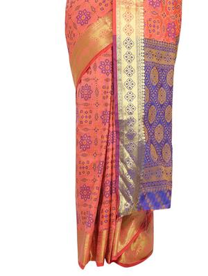 coral banarasi saree with blouse - 17553903 - Standard Image - 3