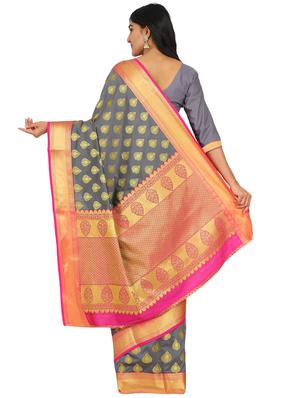 self design banarasi saree with blouse - 17553910 - Standard Image - 2