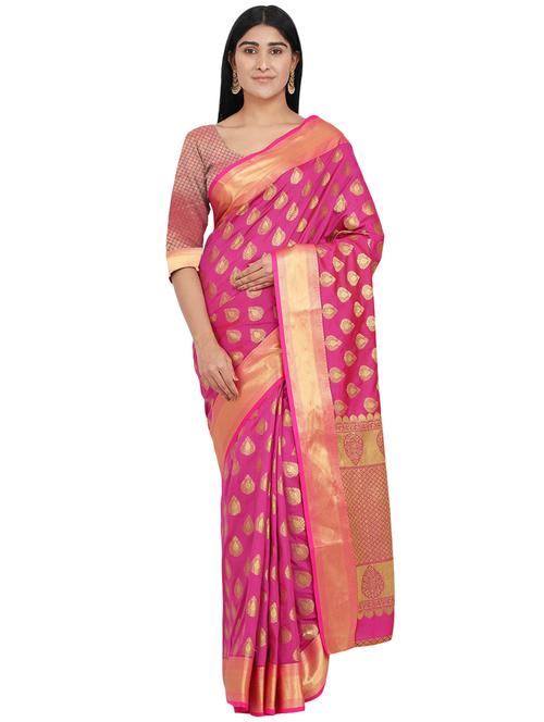magenta banarasi saree with blouse - 17553911 - Standard Image - 1