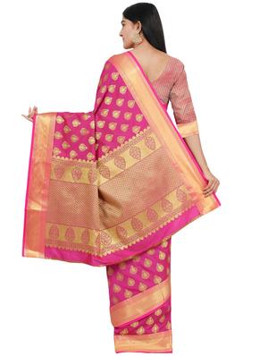 magenta banarasi saree with blouse - 17553911 - Standard Image - 2