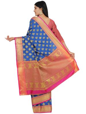 self design banarasi saree with blouse - 17553913 - Standard Image - 2