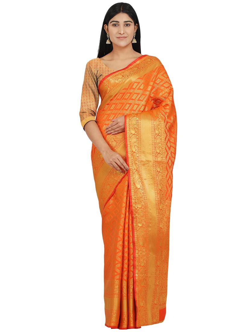 self design banarasi saree with blouse - 17553914 - Zoom Image - 1