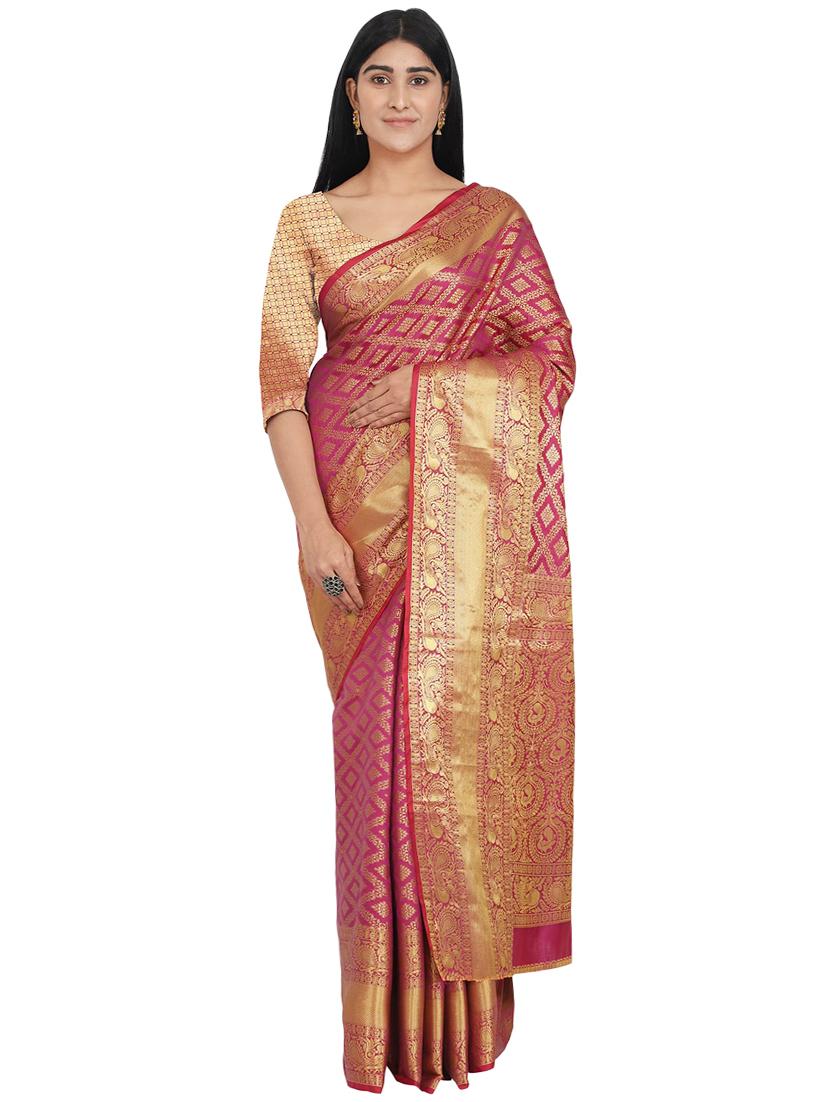 self design banarasi saree with blouse - 17553916 - Zoom Image - 1