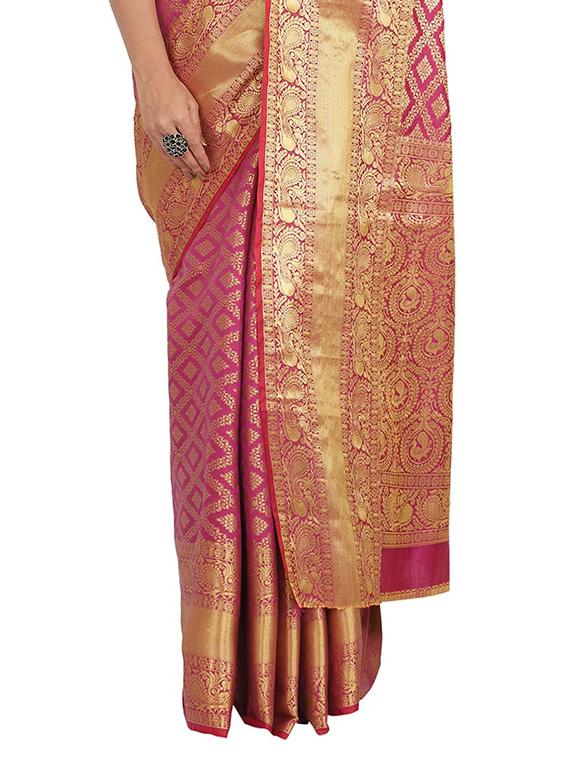 self design banarasi saree with blouse - 17553916 - Zoom Image - 3