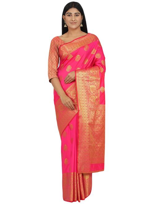 magenta banarasi saree with blouse - 17553917 - Standard Image - 1