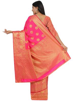 magenta banarasi saree with blouse - 17553917 - Standard Image - 2