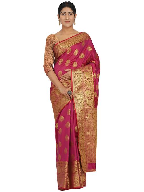 magenta banarasi saree with blouse - 17553918 - Standard Image - 1