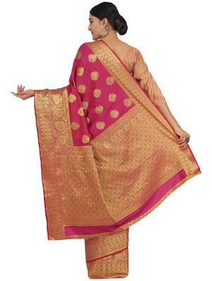 magenta banarasi saree with blouse - 17553918 - Standard Image - 2