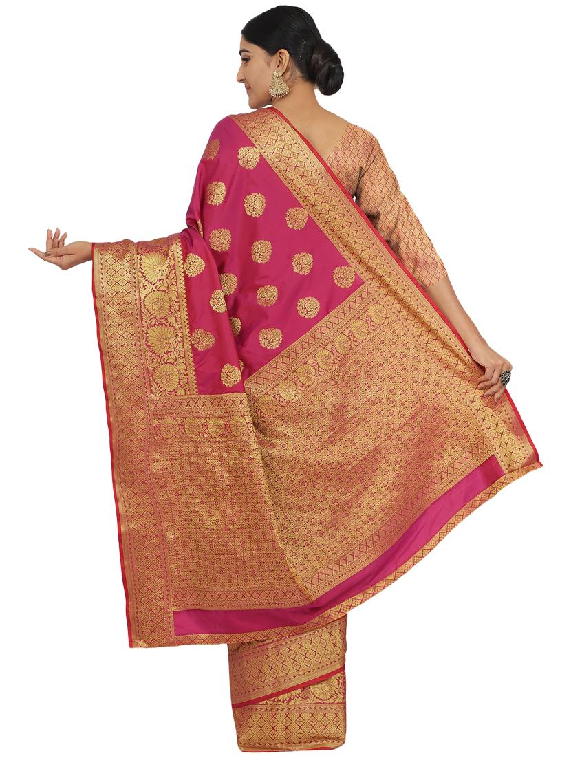 magenta banarasi saree with blouse - 17553918 - Zoom Image - 2