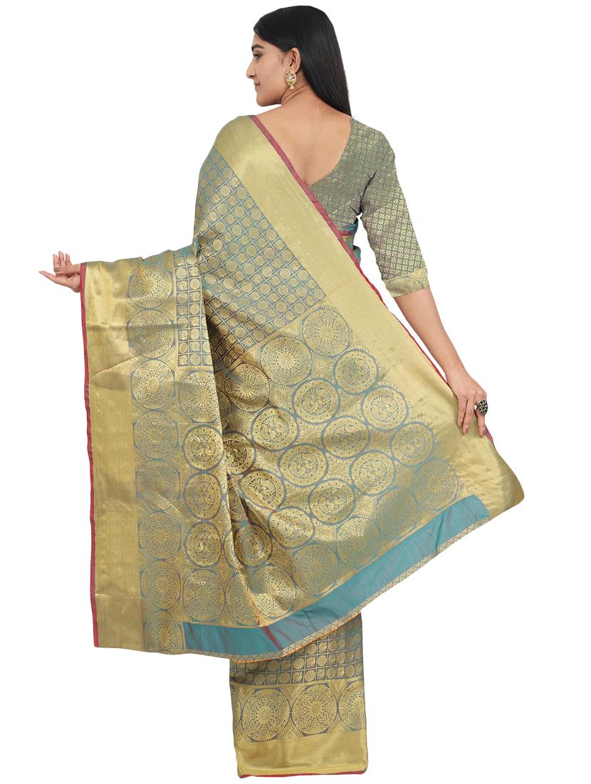 self design banarasi saree with blouse - 17553919 - Zoom Image - 2