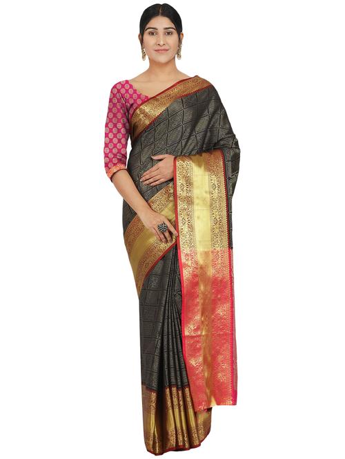 solid banarasi saree with blouse - 17553932 - Standard Image - 1