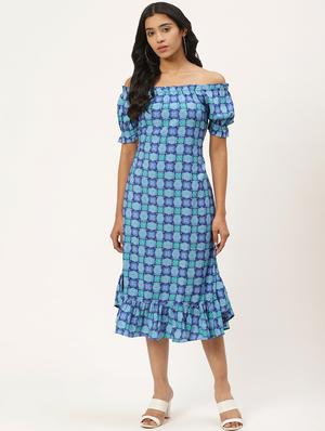 off shoulder printed a-line dress - 17553982 - Standard Image - 2