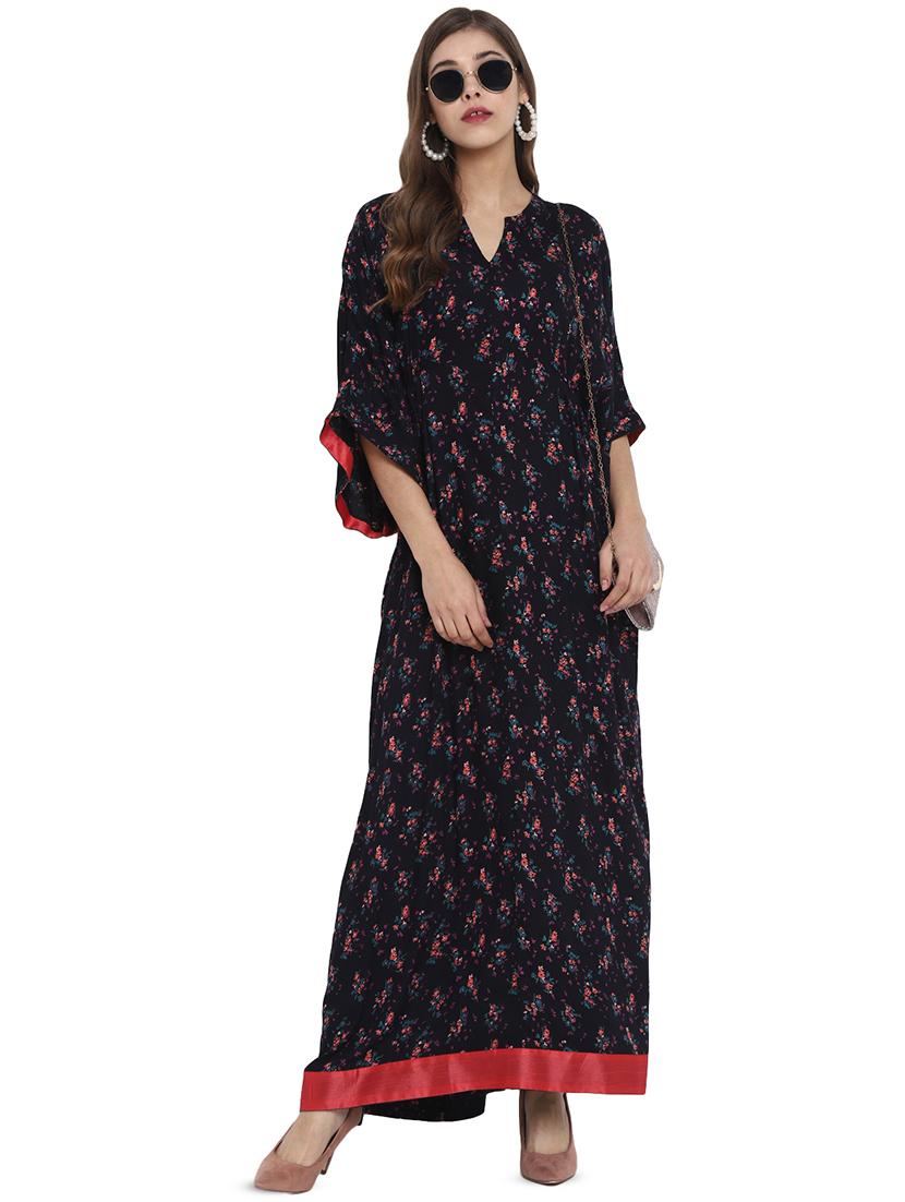 mandarin neck floral kaftan - 17554348 - Zoom Image - 4