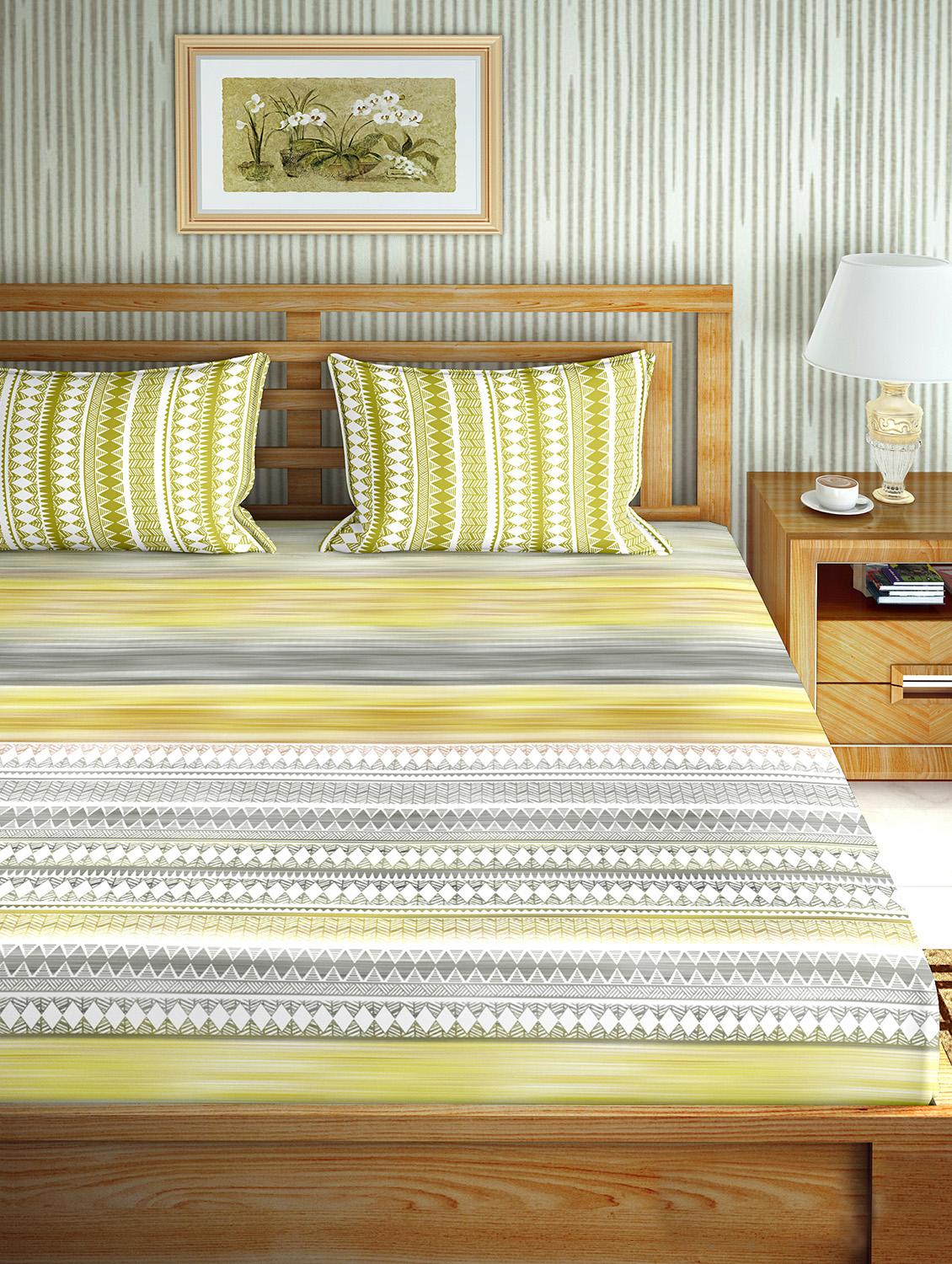 the oscar collection double bedsheet set super king size 180 tc cotton green colour - 17554415 - Zoom Image - 2