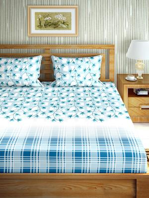 the oscar collection double bedsheet set super king size 180 tc cotton blue colour - 17554417 - Standard Image - 2