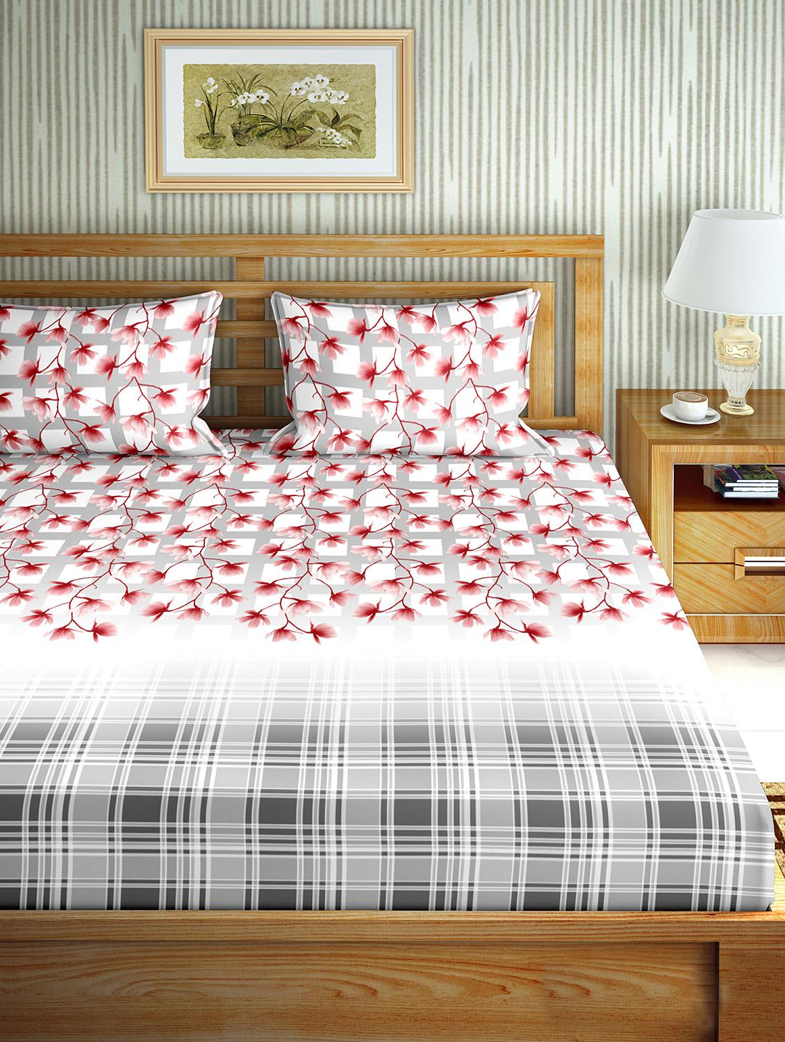 the oscar collection double bedsheet set super king size 180 tc cotton red colour - 17554418 - Zoom Image - 2