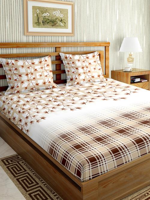 the oscar collection double bedsheet set super king size 180 tc cotton brown colour - 17554419 - Standard Image - 1