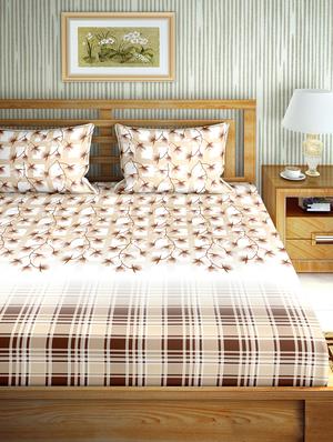 the oscar collection double bedsheet set super king size 180 tc cotton brown colour - 17554419 - Standard Image - 2