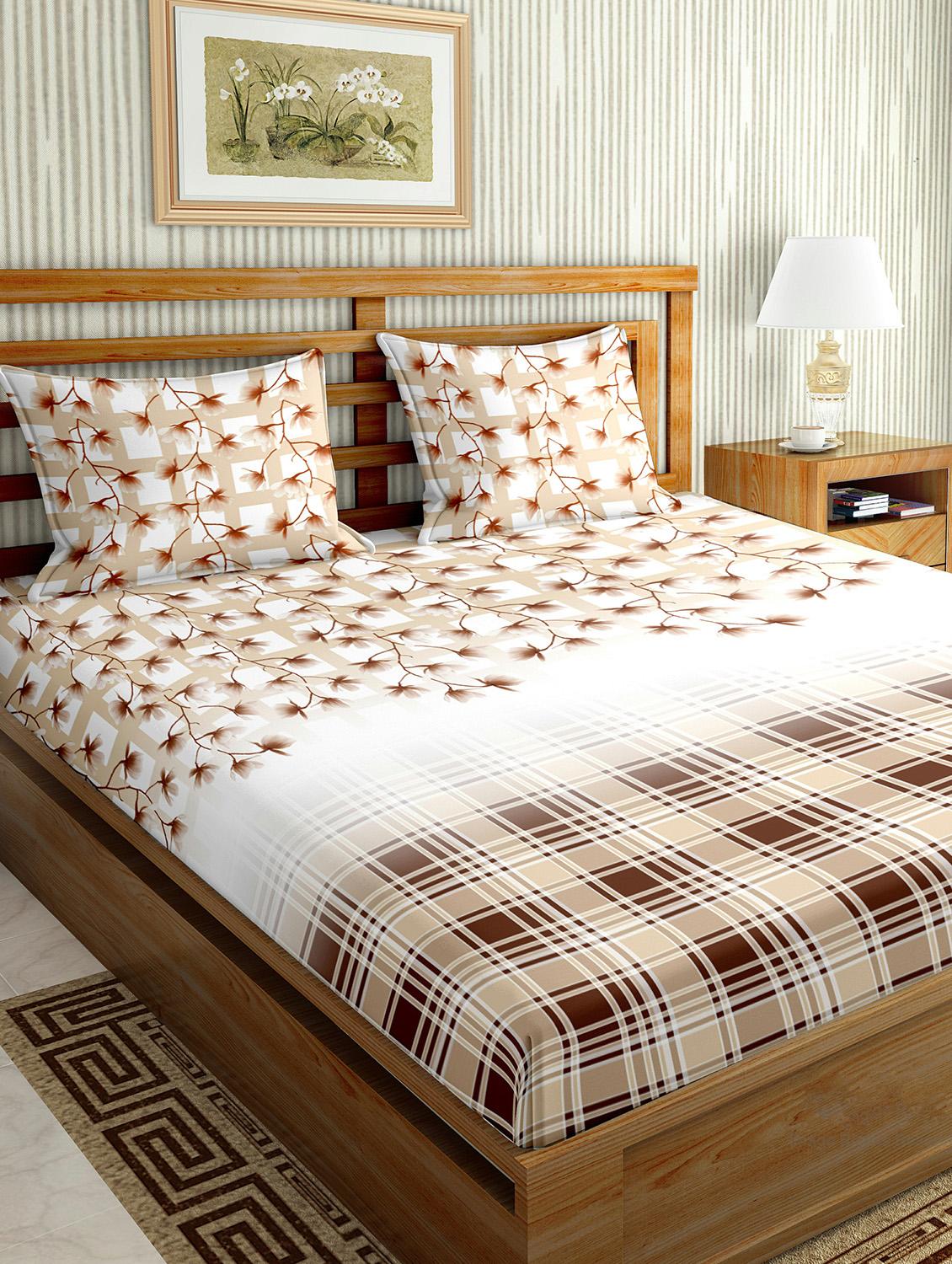 the oscar collection double bedsheet set super king size 180 tc cotton brown colour - 17554419 - Zoom Image - 1