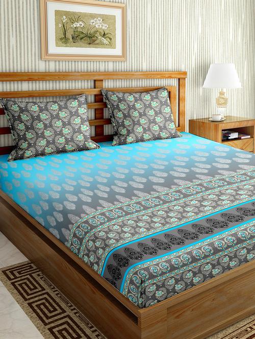 the oscar collection double bedsheet set super king size 180 tc cotton blue colour - 17554422 - Standard Image - 1