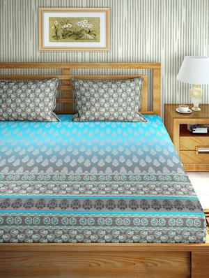 the oscar collection double bedsheet set super king size 180 tc cotton blue colour - 17554422 - Standard Image - 2