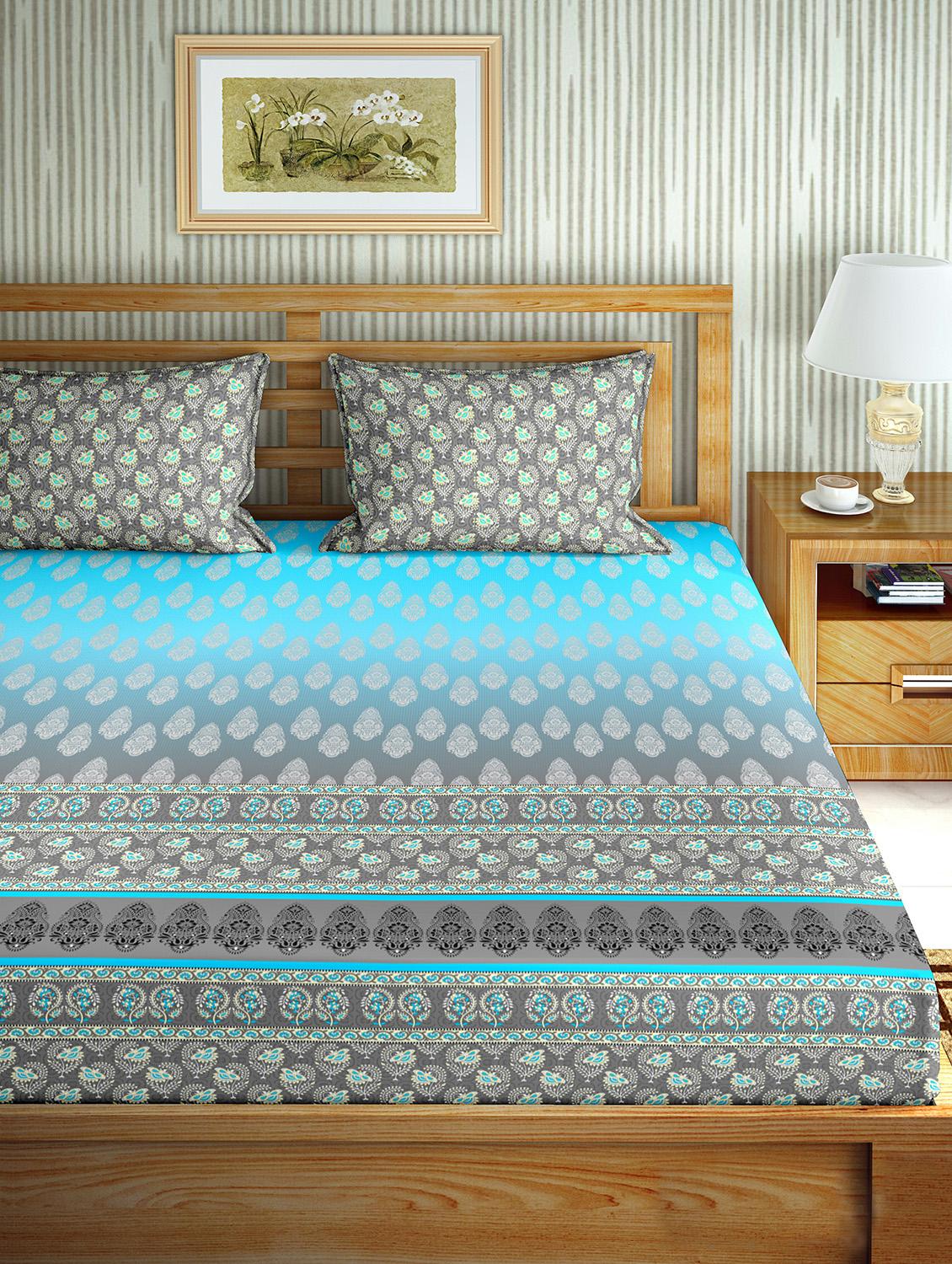 the oscar collection double bedsheet set super king size 180 tc cotton blue colour - 17554422 - Zoom Image - 2