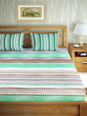 the oscar collection double bedsheet set super king size 180 tc cotton green colour - 17554423 - Standard Image - 2