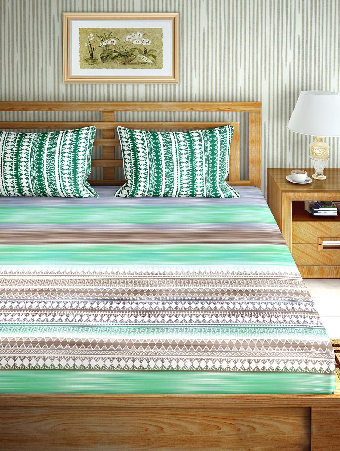 the oscar collection double bedsheet set super king size 180 tc cotton green colour - 17554423 - Zoom Image - 2