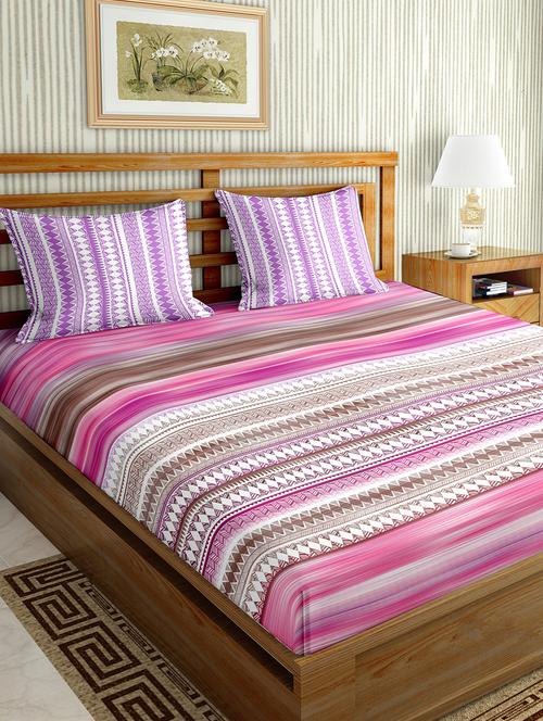 the oscar collection double bedsheet set super king size 180 tc cotton pink colour - 17554424 - Standard Image - 1
