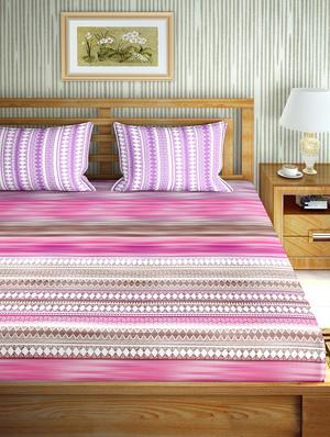 the oscar collection double bedsheet set super king size 180 tc cotton pink colour - 17554424 - Standard Image - 2