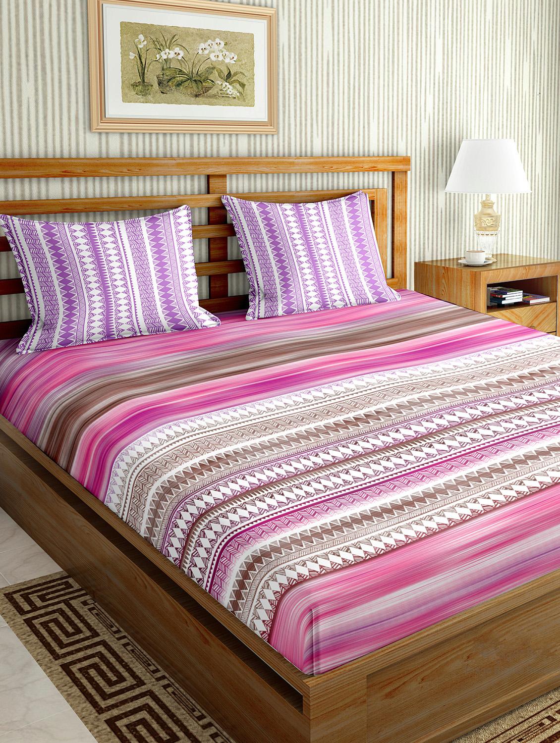 the oscar collection double bedsheet set super king size 180 tc cotton pink colour - 17554424 - Zoom Image - 1
