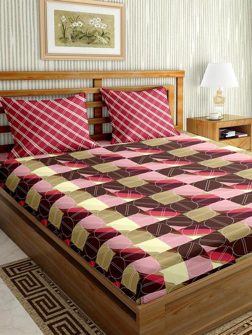 the oscar collection double bedsheet set super king size 180 tc cotton red colour - 17554426 - Standard Image - 1