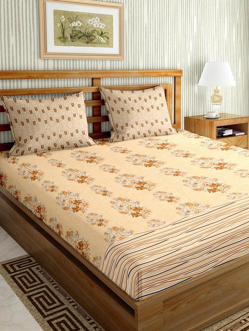 the oscar collection double bedsheet set super king size 180 tc cotton orange colour - 17554428 - Standard Image - 1