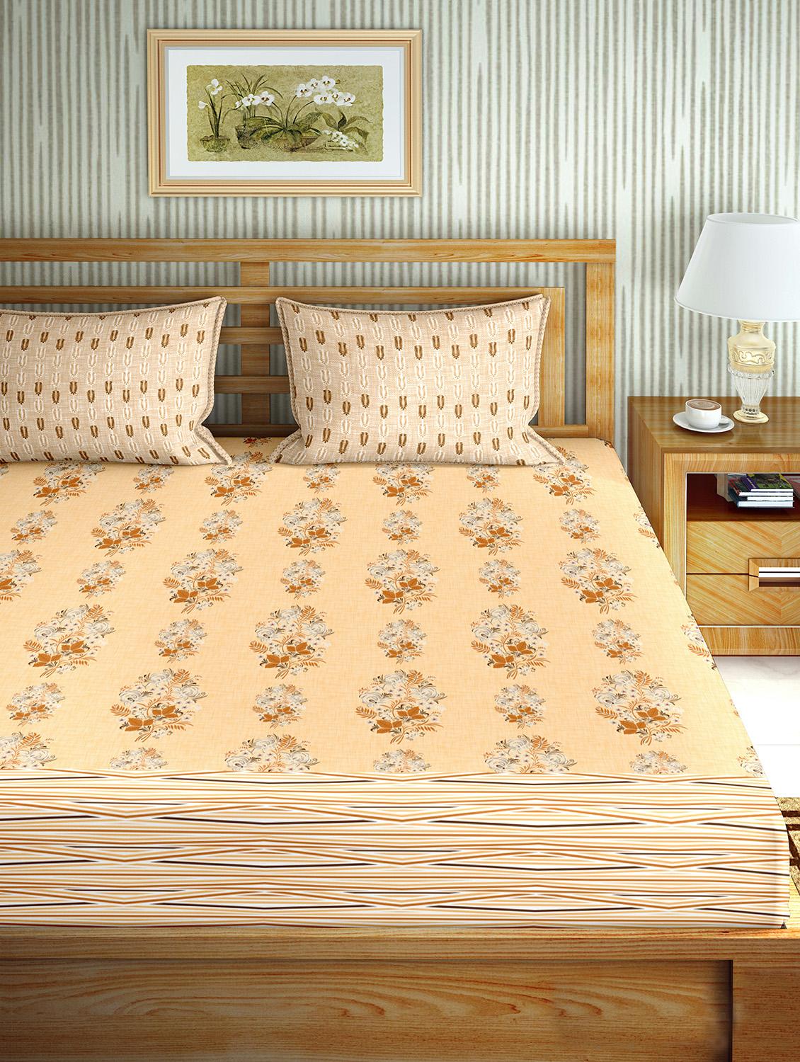 the oscar collection double bedsheet set super king size 180 tc cotton orange colour - 17554428 - Zoom Image - 2