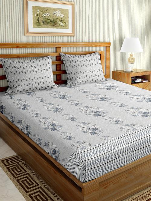 the oscar collection double bedsheet set super king size 180 tc cotton grey colour - 17554429 - Standard Image - 1