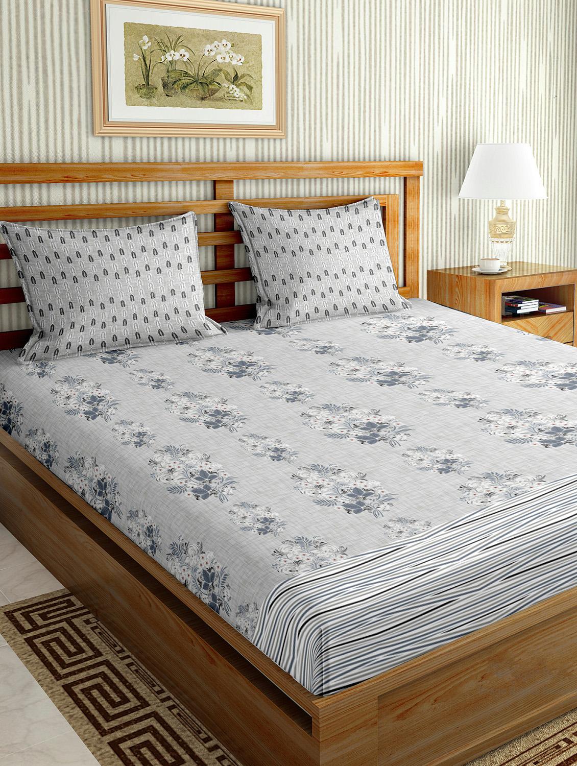the oscar collection double bedsheet set super king size 180 tc cotton grey colour - 17554429 - Zoom Image - 1