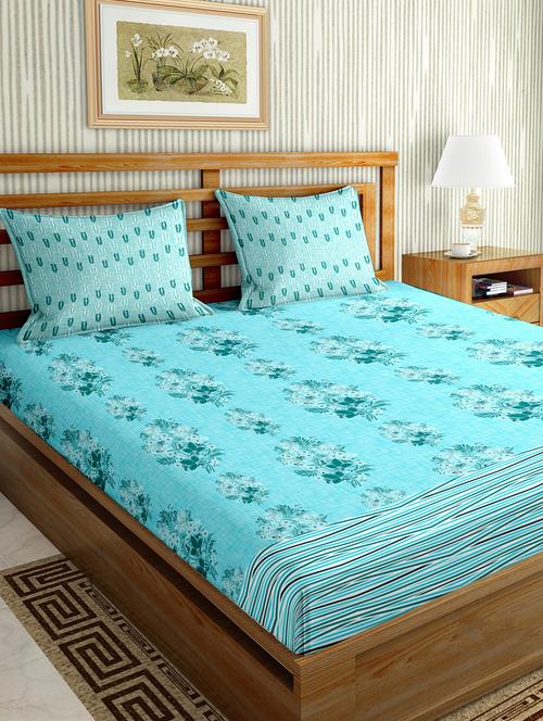 the oscar collection double bedsheet set super king size 180 tc cotton blue colour - 17554430 - Standard Image - 1