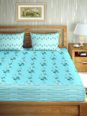 the oscar collection double bedsheet set super king size 180 tc cotton blue colour - 17554430 - Standard Image - 2