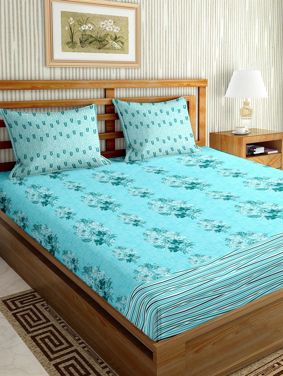 the oscar collection double bedsheet set super king size 180 tc cotton blue colour - 17554430 - Zoom Image - 1