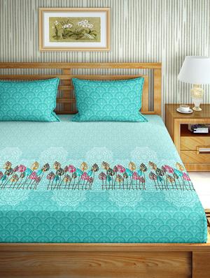 the oscar collection double bedsheet set super king size 180 tc cotton teal colour - 17554432 - Standard Image - 2