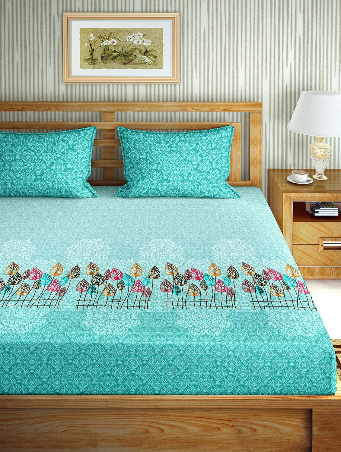 the oscar collection double bedsheet set super king size 180 tc cotton teal colour - 17554432 - Zoom Image - 2