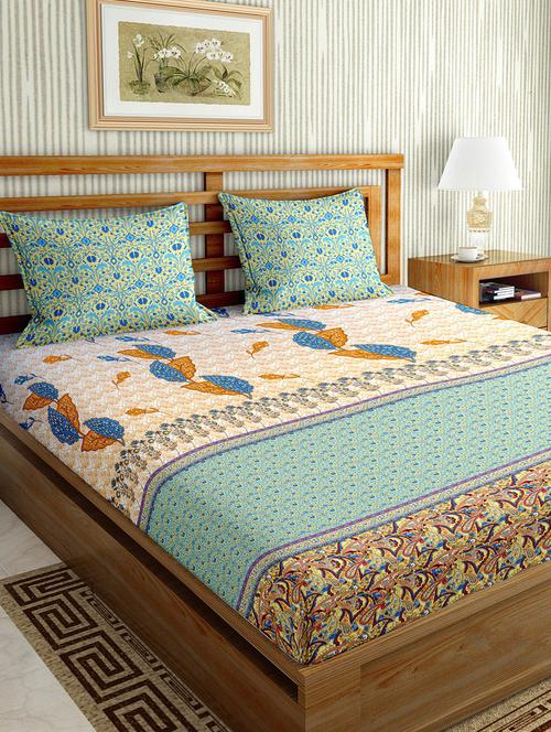 the oscar collection double bedsheet set super king size 180 tc cotton blue colour - 17554434 - Standard Image - 1