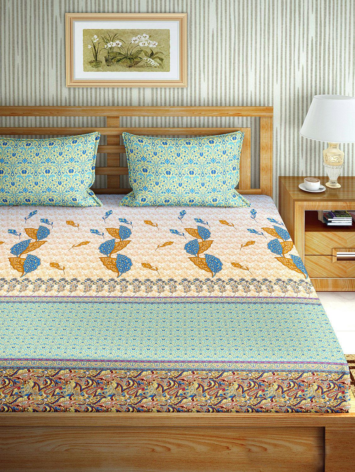 the oscar collection double bedsheet set super king size 180 tc cotton blue colour - 17554434 - Zoom Image - 2
