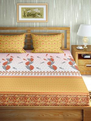 the oscar collection double bedsheet set super king size 180 tc cotton yellow colour - 17554435 - Standard Image - 2