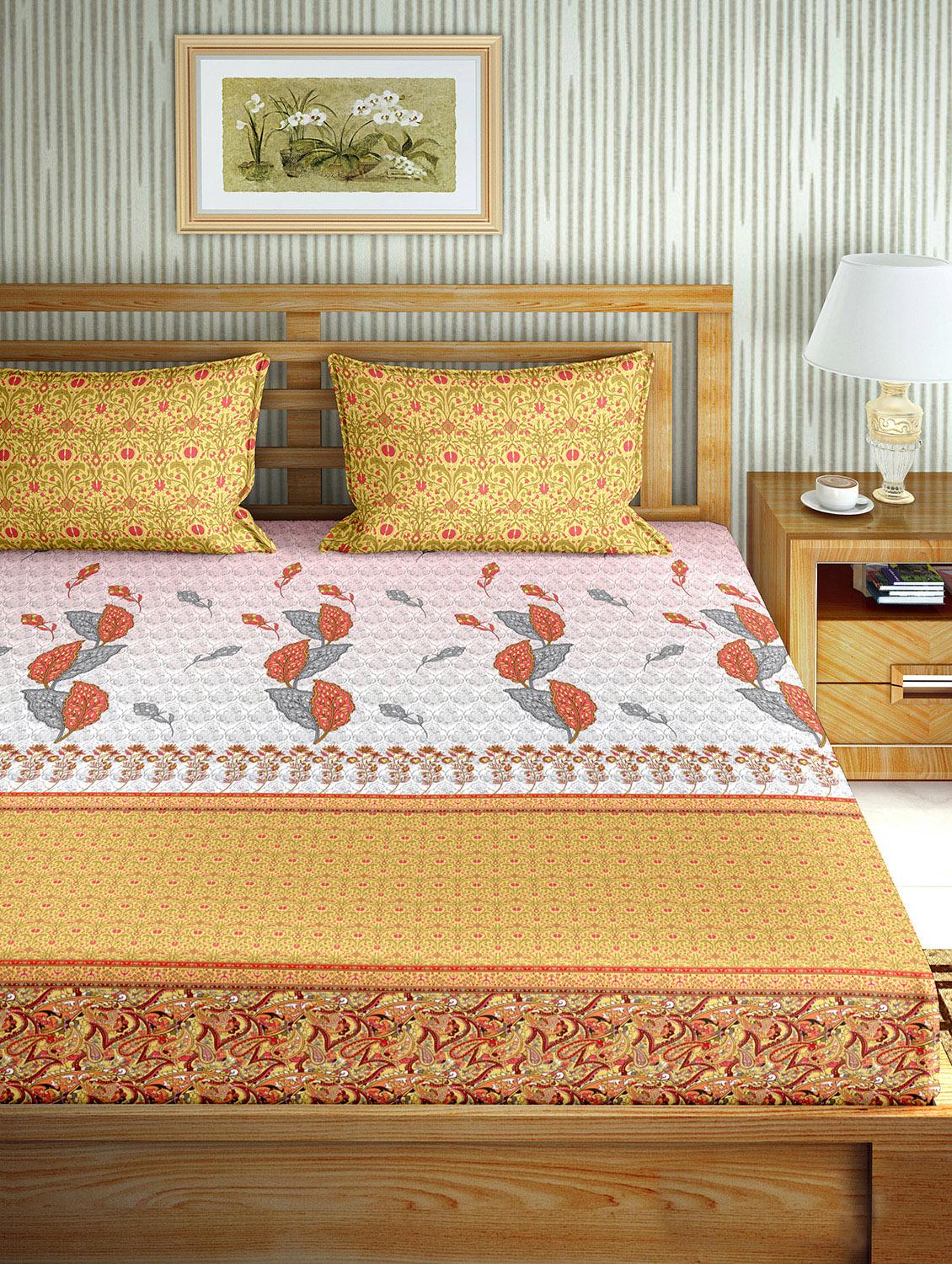 the oscar collection double bedsheet set super king size 180 tc cotton yellow colour - 17554435 - Zoom Image - 2