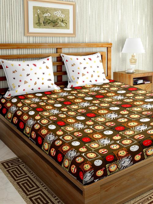 the oscar collection double bedsheet set super king size 180 tc cotton brown colour - 17554437 - Standard Image - 1