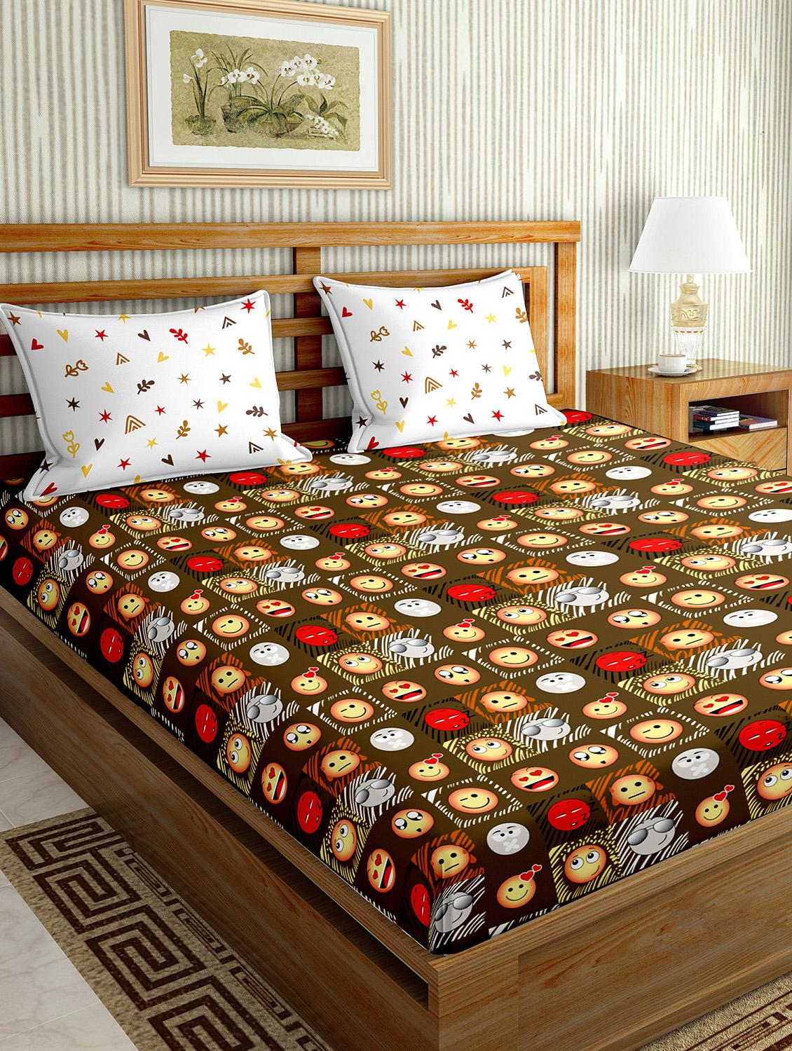 the oscar collection double bedsheet set super king size 180 tc cotton brown colour - 17554437 - Zoom Image - 1