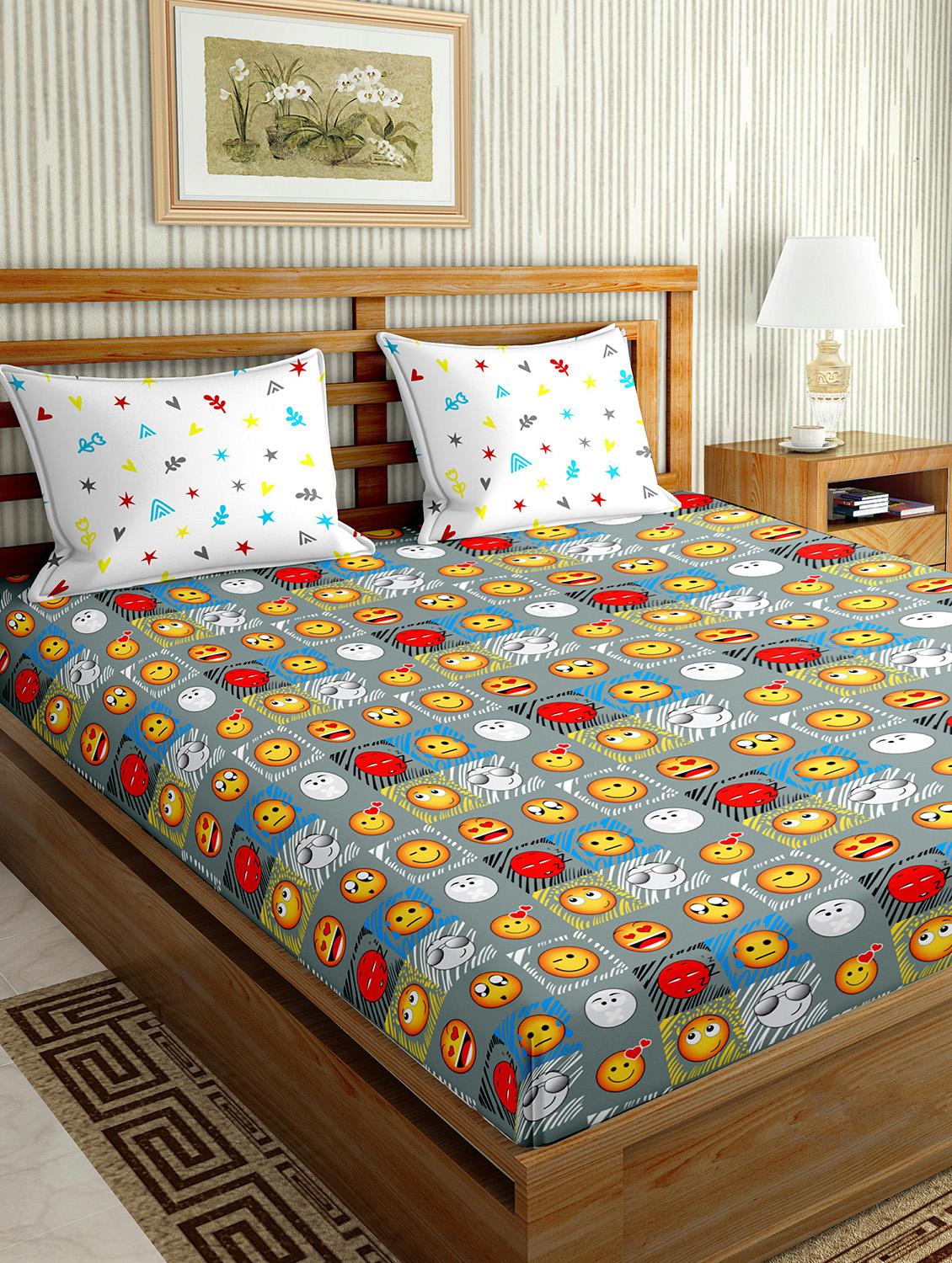 the oscar collection double bedsheet set super king size 180 tc cotton grey colour - 17554438 - Zoom Image - 1