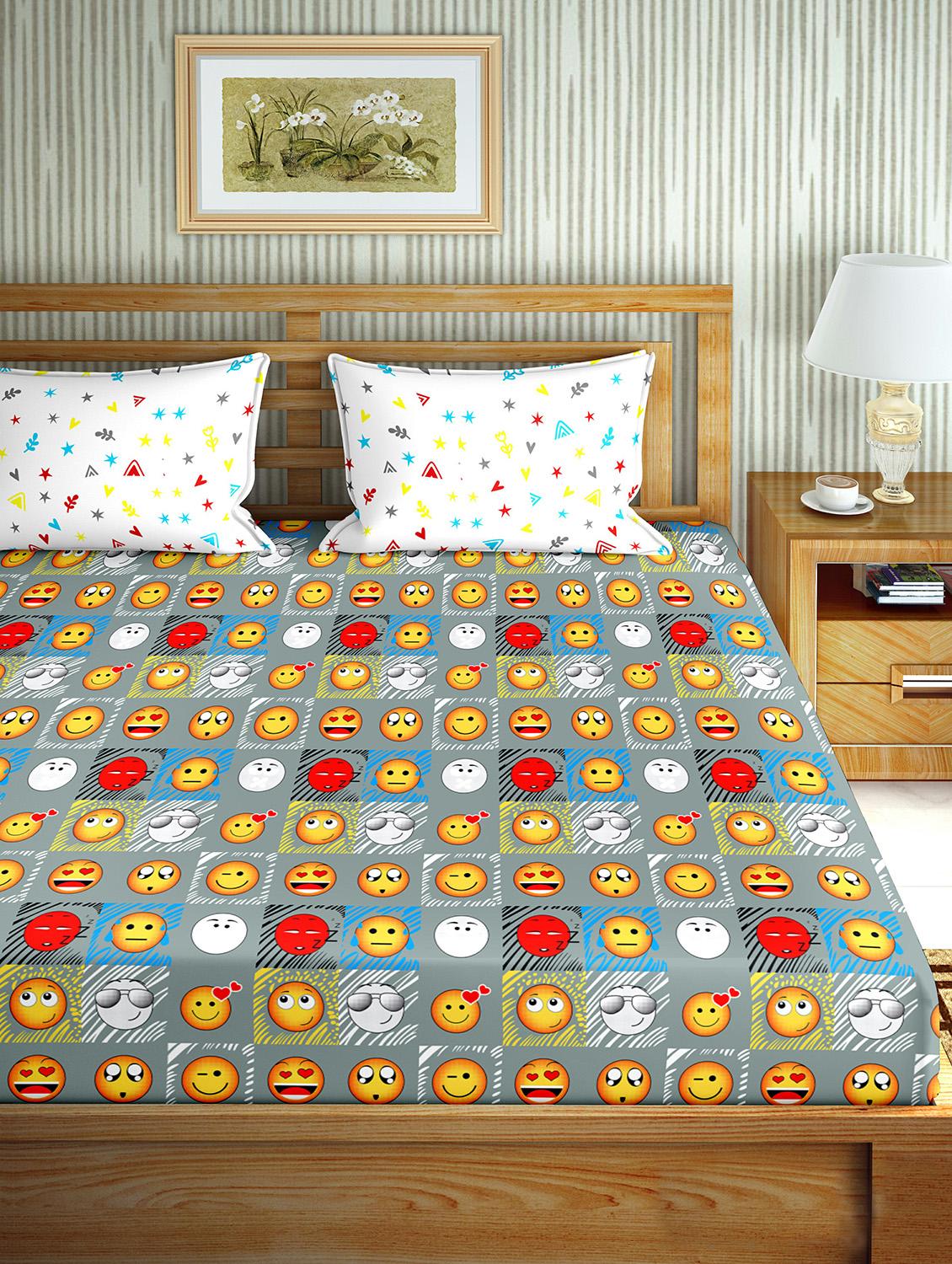 the oscar collection double bedsheet set super king size 180 tc cotton grey colour - 17554438 - Zoom Image - 2