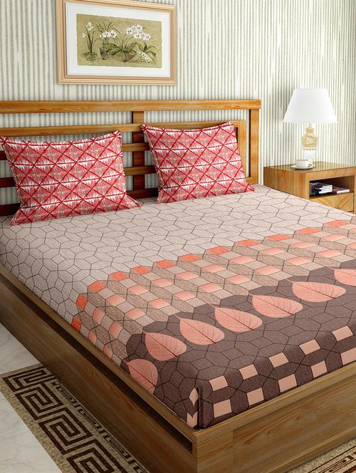 the oscar collection double bedsheet set super king size 180 tc cotton brown colour - 17554440 - Standard Image - 1